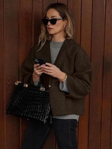 HOTIAN Women Cropped Wool Blend Coats Long Sleeve Coat Jacket Peacoat Fall Winter Outwear Overcoat thumbnail 5