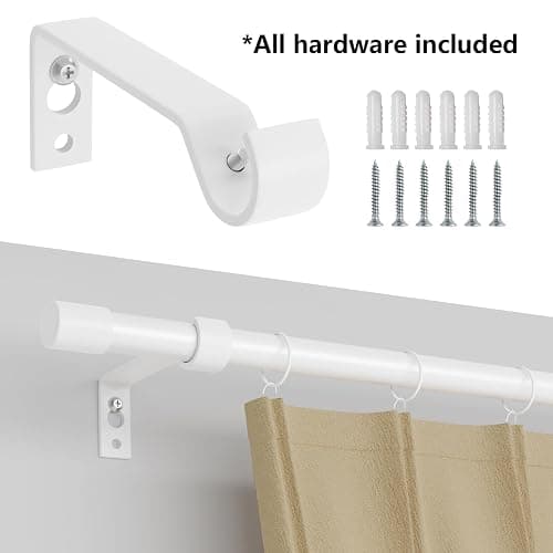 White Curtain Rods 2 Pack, Curtain Rod for Windows 28 to 48 inch, 5/8 inch Diameter Metal Standard Drapery Rod Set with Bracket, Heavy Duty Adjustable Curtain Rod for Bedroom, Kitchen, Easy Install thumbnail 6
