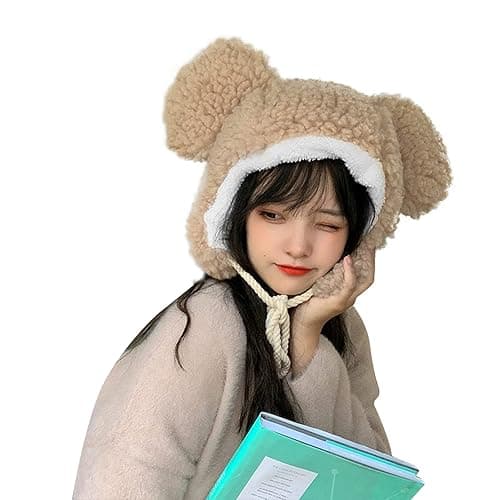 Cute Plush Faux Fur Animal Critter Hat Cap with Ear Flaps Fuzzy Bear Hat Soft Warm Winter Hat Beanie for Adults Women Girls - Image 1