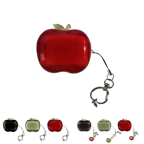 Cute Fruit Shaped Case for AirPods Pro 1/2, Realistic Design Cover with Leaf Charm, Translucent Shockproof TPU Protective Case, Great Gift Idea (Red for Airpods Pro1) - Image 1