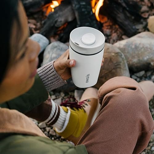 Owala SmoothSip Slider Insulated Stainless Steel Coffee Tumbler, Reusable Iced Coffee Cup, Hot Coffee Travel Mug, BPA Free 12 oz, Pink/Red (Strawberry Fields) thumbnail 2