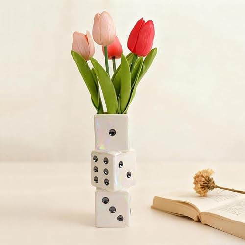 MOUGIGI Ceramic Dice Vase - Unique Decor for Dried Flowers, Rose, Pampas Grass - Stunning Design for Any Modern Space for Inspiring Smiles thumbnail 3