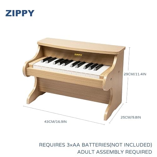 ZIPPY Kids Piano Keyboard, 25 Keys Digital Piano for Kids, Mini Music Educational Instrument Toy, Wood Toy for Toddlers Girls Boys (Oak) thumbnail 2
