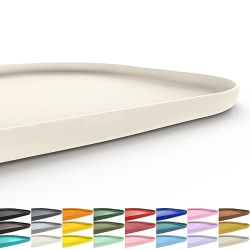 SMILOOL Silicone Pet Food Mat with Raised Edge for Food and Water Bowl, Dog Feeding Mats, Cat Food Trays for Floor Waterproof, Rubber Tray for Dogs and Cats, 19 x 12 x 0.7 White Sand - Image 1