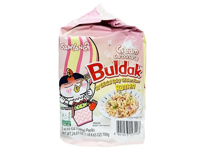 Samyang Buldak Hot Chicken Spicy Ramen Korea Instant Packaged Noodles,4.93 oz,Cream Carbonara,5 Pack - Image 1