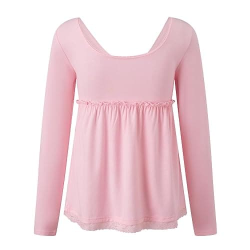 Womens Babydoll Top Y2K Long Sleeve Peplum Flowy Tee Shirt | 65% Cotton,Teen Girls Cute Baby Doll Shirts,Square Neck Button Front Henley T Shirt,Fairy Grunge Aesthetic Top thumbnail 7