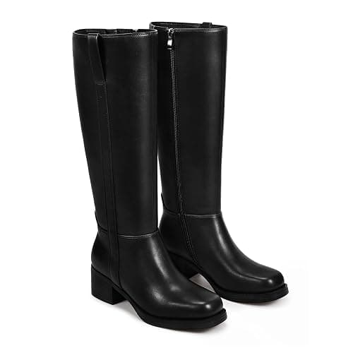 wetkiss Women’s Knee High Boots Chunky Block Heel Tall Boots Knee High Square Toe Long Boot Mid Low Heel Boot with Zipper thumbnail 5