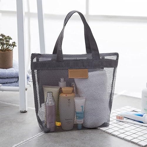 Pebipoo Mesh Shower Caddy, Quick Dry Portable Tote with Zipper and Inner Pocket, Beach Bag, Lightweight Bath Organizer for College Dorm, Swimming, Gym, Beach, Travel (Gray) thumbnail 6