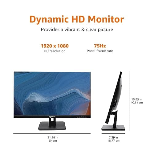 Amazon Basics 24-inch Full HD IPS Monitor, 75 Hz, 1080P, HDMI, Display Port and VGA Input, Adjustable Stand, VESA Compatible, Built-in Speakers for Office and Home, Black thumbnail 5