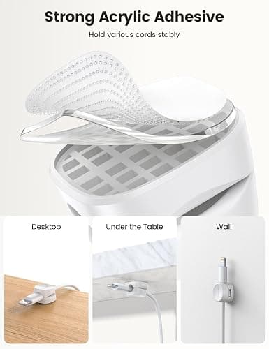 8Pack Cord Organizer [1s Lock] Spring Cable Management Clips - Lamicall Desk Cord Holder, Adhesive Cute Round Cable Clip, Phone Charger Wire Organizer Keeper for Nightstand Car Office Accessory, White thumbnail 4