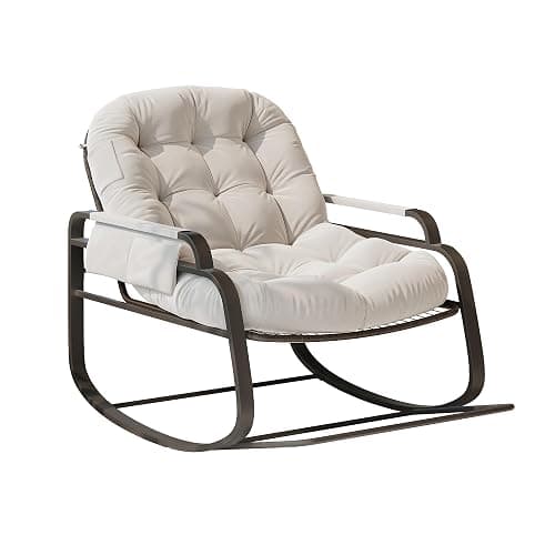 BHFFTHK Schaukelstuhl mit fußablage, Schaukelstuhl für drinnen & draußen, Schaukelsessel Wohnzimmer Relaxstuhl mit gepolsterter, bis 150 kg Belastbar für Garten, Wohnzimmer, Beige (Beige-C) thumbnail 8
