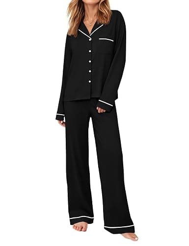 Ekouaer Womens Pajama Sets Long Sleeve Button Down Lounge Sets with Pockets | Fall Pajamas, Soft Sleepwear, 2 piece Loungewear, Notch Collar, Shirts and Pants, Maternity Set, Bridal Pjs - Image 1