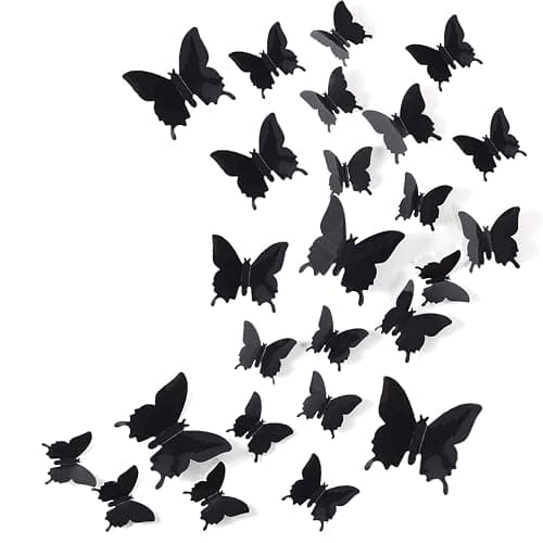 3D Butterfly Wall Decor, 48PCS Removable Mural Stickers Wall Stickers Decal for Home and Room Decoration (Black) - Image 1