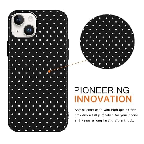 Foonary Polka Dot Phone Case for iPhone 14 Cute Fashion Pattern Case 6.1", Aesthetic Trendy Stylish Design Women Girly Cover Camera Protective Gloss Soft Slim Silicone Shockproof TPU Funda, Black thumbnail 2