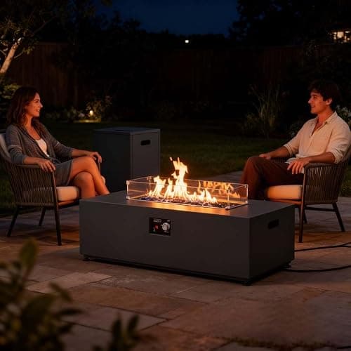 Aeeiua 42" Propane Fire Pit Table Set with Tank Holder, Rectangle 2-Piece Outdoor Firepit Wind Guard, Lid, Glass Stones and Cover thumbnail 3