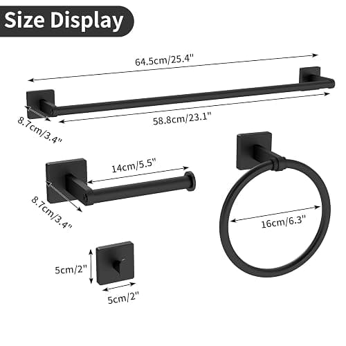 KLJKPA Black Bathroom Accessories Set, 24 inch Towel Racks for Bathroom, Stainless Steel Bathroom Hardware Set, Wall Mounted, 4-Piece thumbnail 7