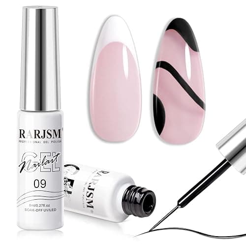 RARJSM Nail Art Gel,Liner Gel Polish,Black White Nail Design Polish Painted GelNailPolish Set 2Pcs Soak off Curing Requires 8ml Build in Thin Brush for Home Salon Diy Nails French Manicure Painting - Image 1