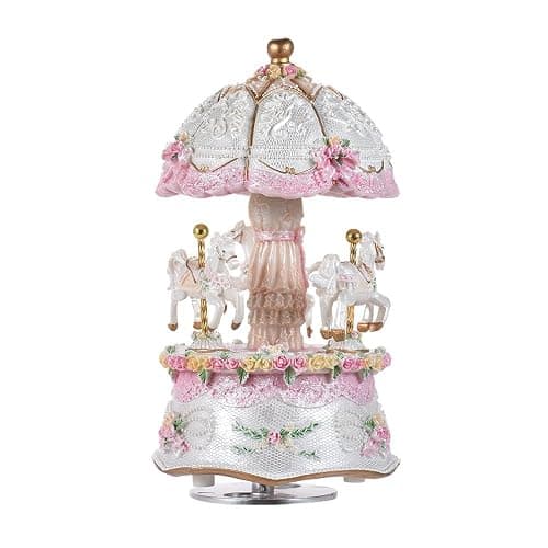 Carousel Music Box, Luxury Color Change LED Music boxes, Luminous Light 3-horse Rotating Windup Musical Christening Gifts for Girls - Image 1