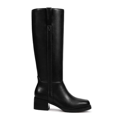 wetkiss Women’s Knee High Boots Chunky Block Heel Tall Boots Knee High Square Toe Long Boot Mid Low Heel Boot with Zipper thumbnail 4
