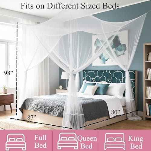 Mengersi Bed Canopy,Canopy Bed Curtains Elegant Mosquito Net for Bed,Mosquito Netting for King Queen Full Camping Patio Indoor Outdoor Bug Net,White thumbnail 2