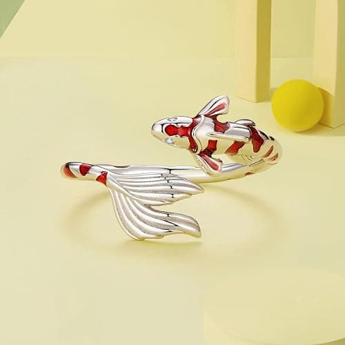 WOSTU Animal Open Adjustable Ring Playful Cat Dachshund Snake Koi Fish Hummingbird Bat Heart Feather Stacking Ring for Women, Sterling Silver Plated Pet Memorial Jewelry Gift for Cat Lovers thumbnail 4