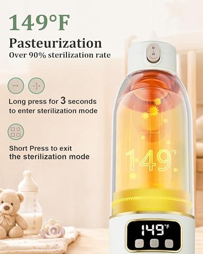 Portable Bottle Warmer for Travel, Heats for Breastmilk & Formula & Water | Precise Temp Control 2X Faster Heating 17 OZ Milk Warmer On the Go Long Battery Life Leak-Proof for Travel & Home Baby Gift thumbnail 9