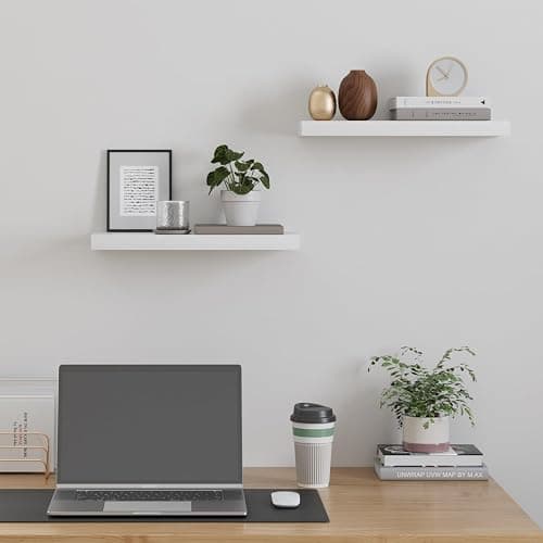upsimples 16.5" L White Floating Shelves, Wooden Wall Shelves, 3 Pack | Invisible Brackets, Easy to Install, Wall Mounted, For Bedroom, Living Rooms, Kitchens, or Study Areas thumbnail 5