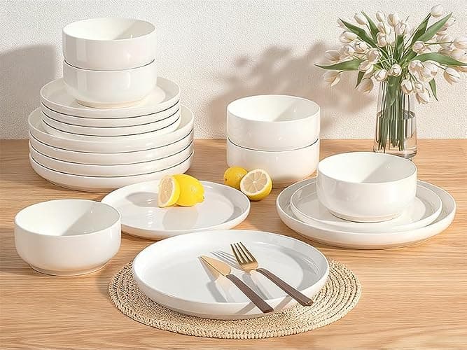 Plates and Bowls Sets, Dinnerware Sets for 4, 12 Pieces Scratch Resistant Dishware Dishes Set, Ceramic Kitchen Dinner Set, Porcelain & Microwave and Dishwasher Safe, Cream White thumbnail 4