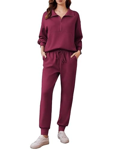 PINSPARK 2 Piece Sets for Women 2024 Fall Travel Outfits Long Sleeve Tracksuit Joggers Sets Half Zip Sweatsuit Matching Set - Image 1