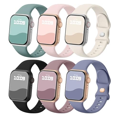 Sport Bands Compatible with Apple Watch Band 38mm 40mm 41mm 42mm 44mm 45mm 46mm 49mm, Soft Silicone Sport Strap Wristbands for iWatch Ultra 3 2 1, Series 11 10 9 8 7 6 5 4 3 2 1 SE Women Men, 6 Pack - Image 1