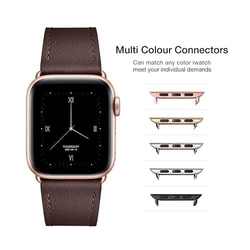 POWER PRIMACY Leather Bands Compatible with Apple Watch Band 38mm 40mm 41mm 42mm-Series 11/10,Genuine Leather Strap Compatible for Women Men iWatch SE Series 11 10 9 8 7 6 7 6 5 4 3 2 1(Coffee/Rosegold) thumbnail 3