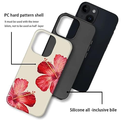 ilikediy for iPhone 13/14 Case [Compatible with Magsafe] Pattern Design for Women Girls Hybrid 2 Layer Hard Shell Silicone Protective Magnetic Cover,C Tropical Hibiscus Flower thumbnail 3