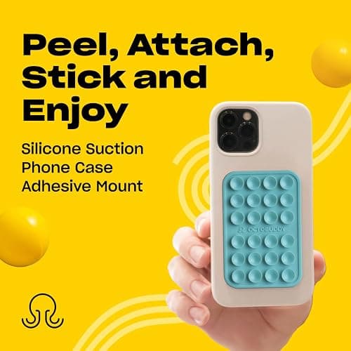 OCTOBUDDY Classic - Silicone Suction Phone Case Adhesive Mount - Hands-Free, Strong Grip Holder for Selfies & Videos - iPhone & Android Compatible - 2.25″ x 3.25″, Pastel Turquoise thumbnail 2