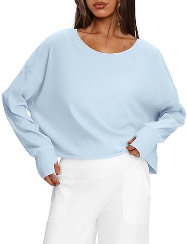 Darong Women's Open Back Workout Top Oversized Athletic Shirt Long Sleeve Crop Top with Thumb Holes thumbnail 3