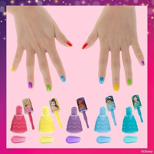 Disney Princess 15 Piece Water-Based Nail Polish with 3 Toe Spacers, Quick Dry, Peel Off, Gift Kit Set for Kids Girls, Ages 3 by Townley Girl thumbnail 5