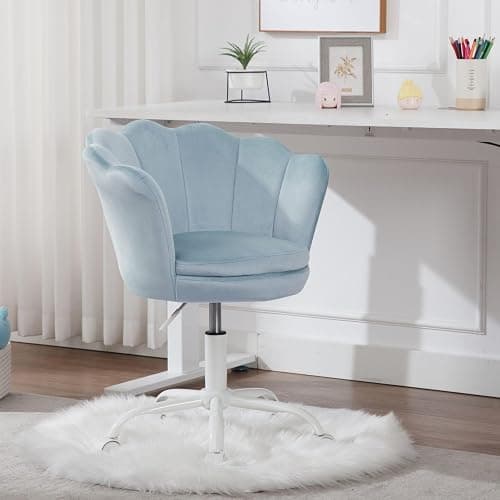 DAYALANE Kids Desk Chair with Wheels, Cute Petal Study Computer Chair with Arms for Teen Girls, Upholstered Velvet Swivel Kids Rolling Task Chair for Bedroom, Vanity, Blue thumbnail 2