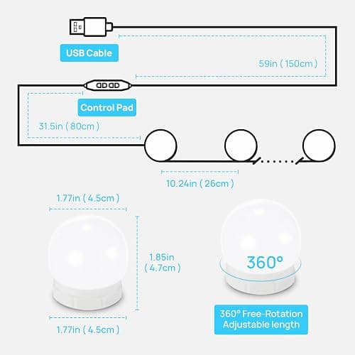 LED Vanity Lights For Mirror, Consciot Hollywood Style Vanity Lights With 10 Dimmable Bulbs, Adjustable Color & Brightness, USB Cable, Mirror Lights Stick on for Makeup Table Dressing Room Mirror thumbnail 2