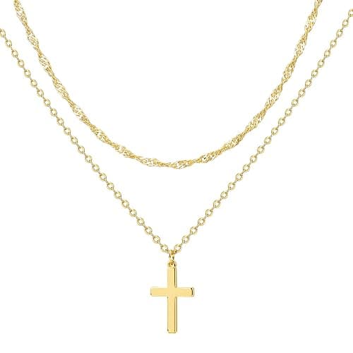 Zalcon Cross Necklace for Women, Gold Plated/Sterling Silver Plated Layered Choker Pendant Necklaces for Women Stack Jewelry for Women Trendy - Image 1