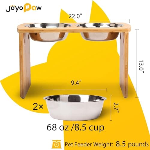 Elevated Dog Bowls, Bamboo Raised Dog Bowl for Large Dogs, with 2 Stainless Steel Bowls (13'' Tall-68oz Bowl) thumbnail 2