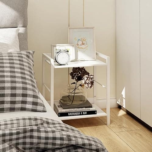 Side Table, Small End Table 17 inch, Narrow Nightstand Bedside Table for Bedroom, Sofa Entryway Table for Livingroom, Black Outdoor Coffee Table, White thumbnail 5
