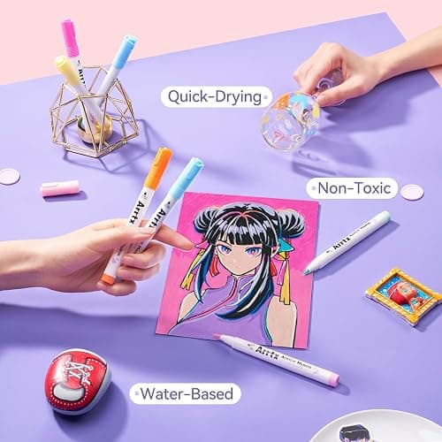 Arrtx Paint Markers Paint Pens 60 Colors, Acrylic Pens for Artists Adults Coloring Drawing Cartoon Anime Comic - Brush Tip for Rock, Wood, Canvas, DIY Crafts Making Art Supplies thumbnail 7