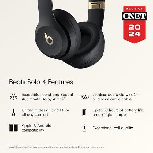 Beats Solo 4 - Wireless Bluetooth On-Ear Headphones, Apple & Android Compatible, Up to 50 Hours of Battery Life - Black & Gold thumbnail 2