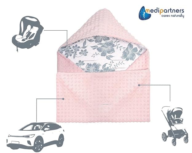 Medi Partners Einschlagdecke Baby Babyschale 100% Baumwolle für Sommer 85x85cm Kinderwagen Kuscheldecke universal Baby Decke Einschlagdecken Babydecke Buggy Autositz (Berry mit rosa Minky) - Berry mit Rosa Minky - 85x85cm thumbnail 6