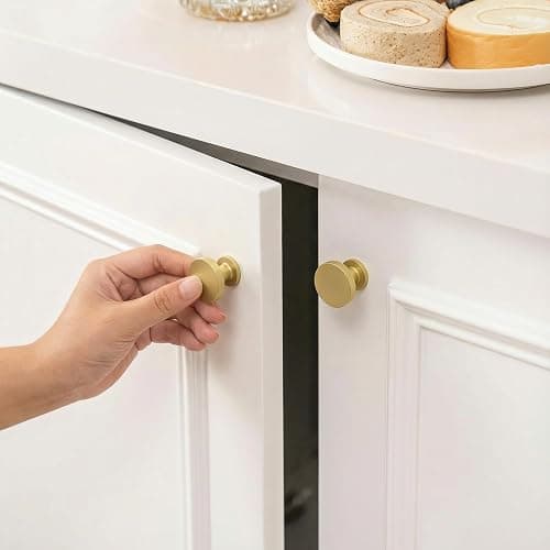 Goldenwarm 10 Pack Brushed Brass Cabinet Knobs Round Gold Drawer Knobs Kitchen Cabinet Handles Solid Zinc Alloy Pulls for Bathroom Dresser Hardware thumbnail 4