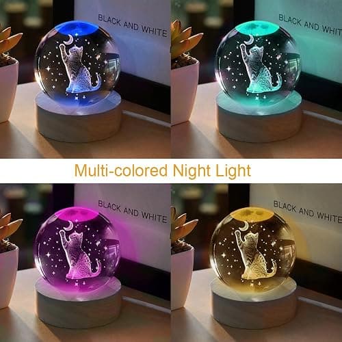 3D Cat Gifts for Women 60mm Crystal Ball Cat Lovers Gift Decor Cat Themed Gifts Lamp Glass Ball for Birthday Mothers Day Christmas Birthday thumbnail 5