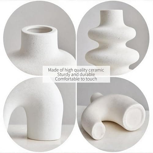 REONROCK White Ceramic Vases Set of 3, Minimalist Nordic Modern Style, Round Donut Vase for Dried Flowers, Pampas Grass & Fresh Blooms,Boho Home Decor for Table Shelf Living Room Office (White) thumbnail 3