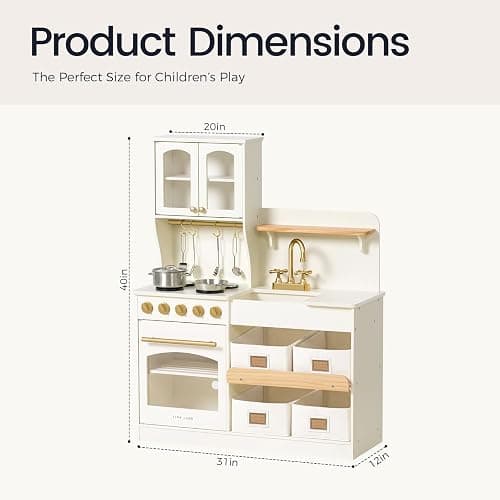Tiny Land Play Kitchen for Kids with Enhanced Storage – Modern Toddler Kitchen Playset with Stove, Sink & Accessories, Organized Wooden Toy Kitchen, Ideal for Toddlers thumbnail 3