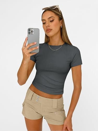 AUTOMET Womens Short Sleeve T Shirts Basic Summer 2025 Workout Tops Crew Neck Gym Crop Tops Trendy Y2K Clothes thumbnail 3
