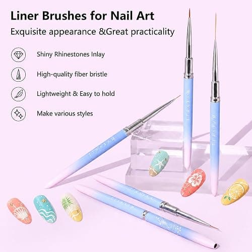 Makartt Nail Art Brushes Set: 5pcs Liner Brushes 7/9/11/15/25mm Thin Nail Art Design Brush with Cap Nail Polish Brush for Builder Gel 3D Nail Gel French Tip Tool Nail Painting thumbnail 5