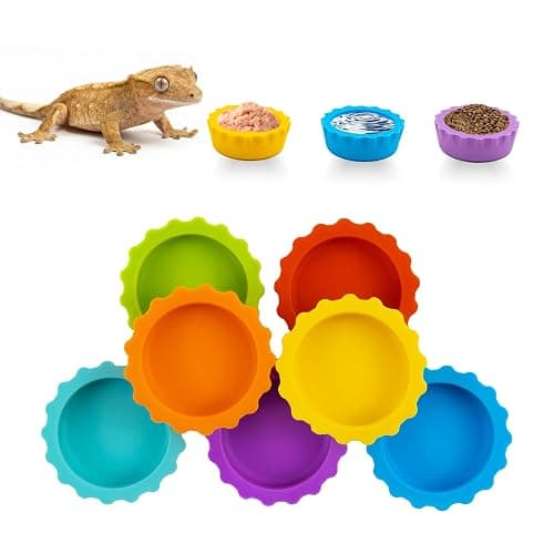 7 Pack Crested Gecko Food and Water Bowl, Eudimysx Reusable Small Reptile Feeding Dish, Gecko Tank Accessories for Hermit Crab, Tarantula, Isopods, Snails and Lizard, Silicone Easy Clean & 7 Colors - Image 1